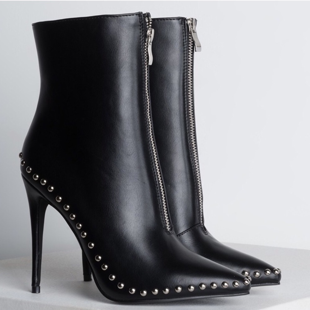 Studded Black Bootie Heels